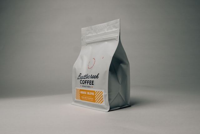 Specialty coffee bag on wood